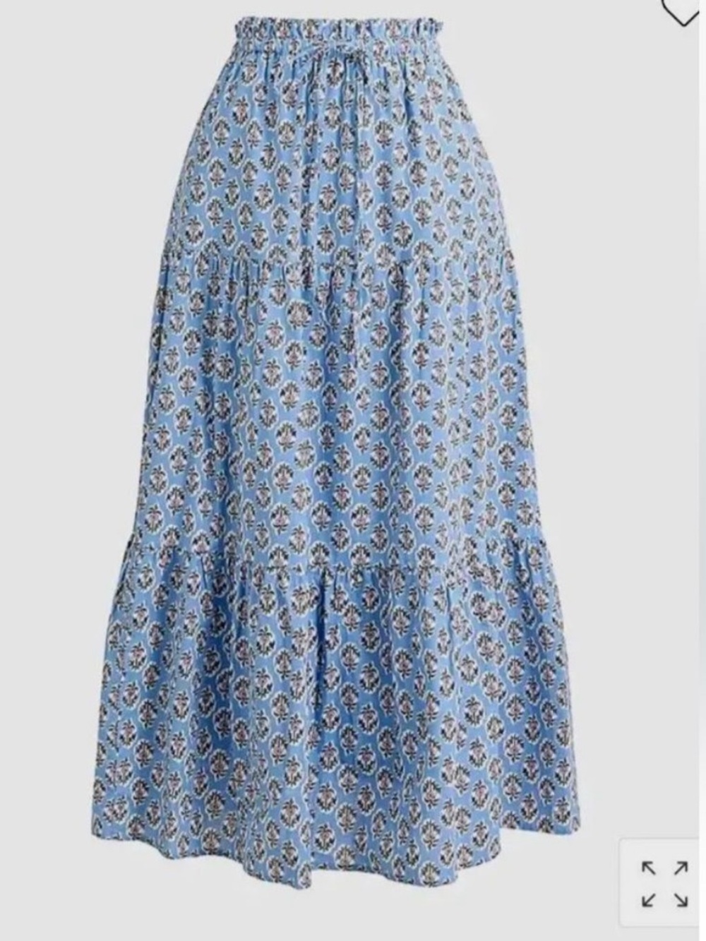 J. Crew Tiered Maxi Skirt Block Print Floral 100% Cotton Cottagecore Blue 3X - Picture 3 of 11
